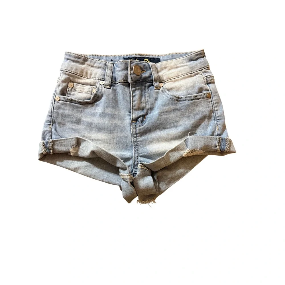 Indigo Rein Light Wash Cuffed Denim Shorts Size 00/22 Distressed Mini Jean